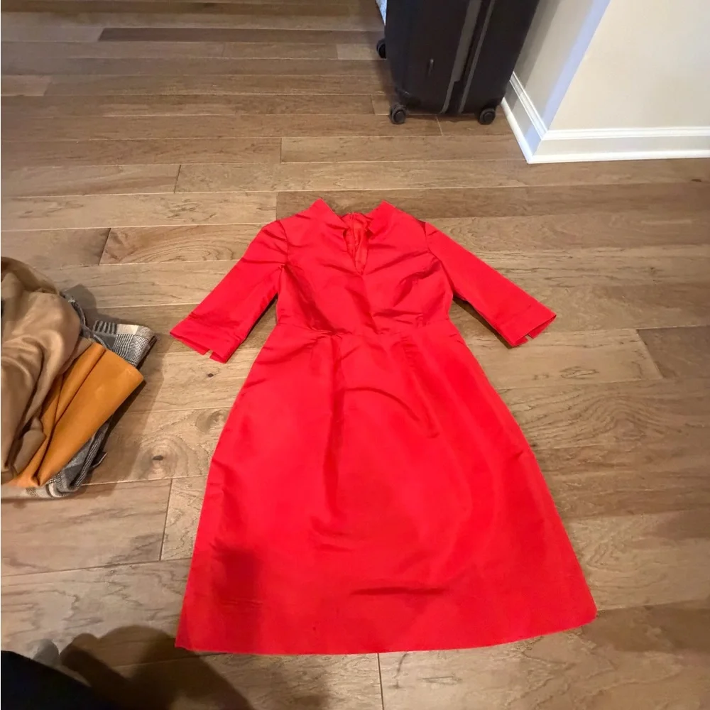 Oscar de la Renta Vibrant Red Long Sleeve Dress - Picture 2 of 6